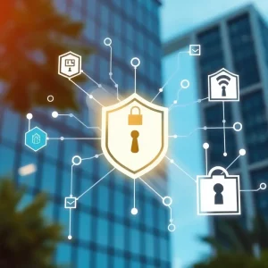 Illustration of consumer data protection concepts with corporate elements.