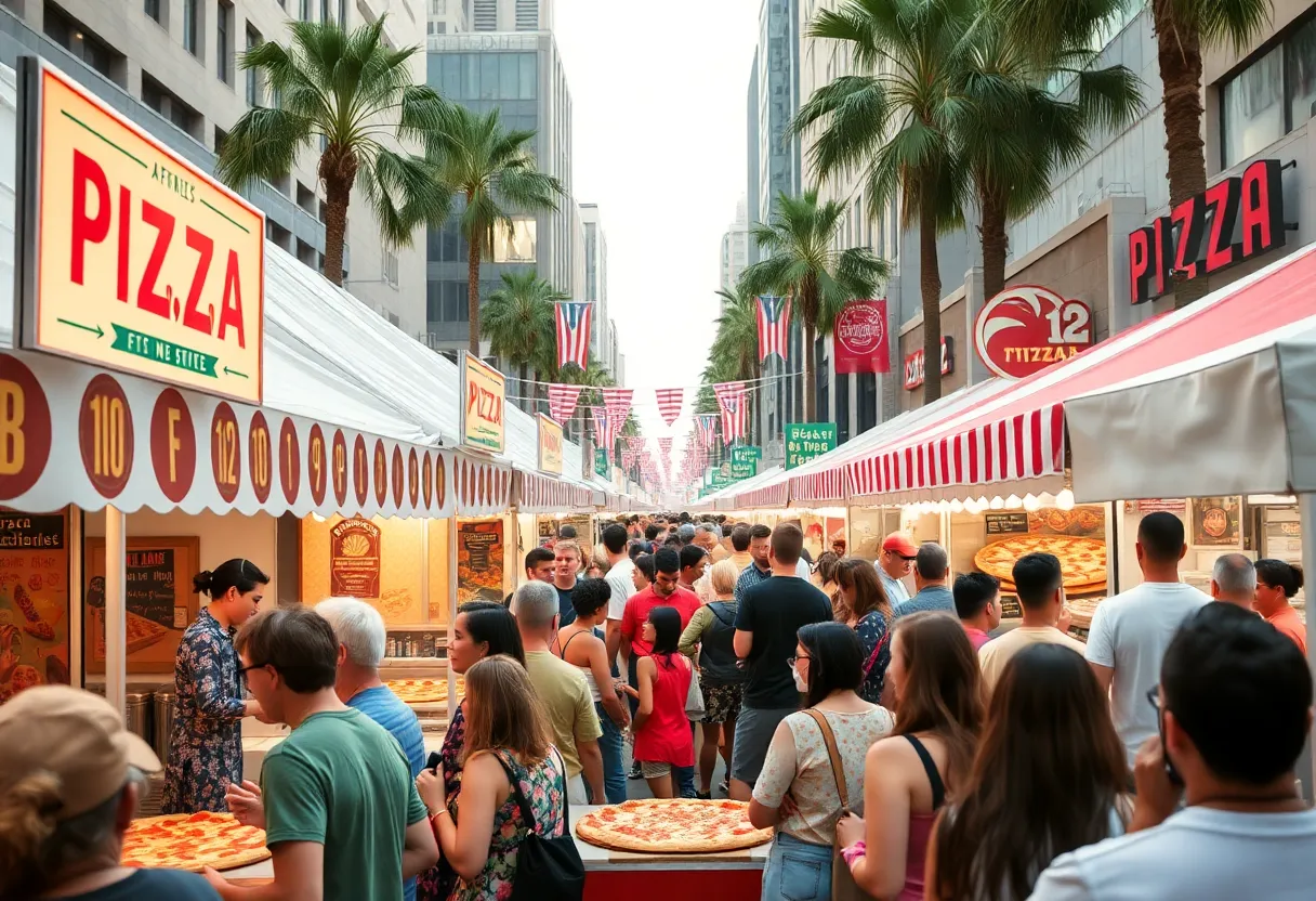 Crowd enjoying Pizza City Fest in downtown Los Angeles
