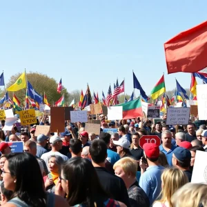 Crowd at MAGA rally in Beverly Hills