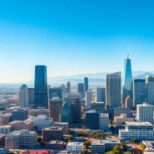 A bustling California cityscape representing economic growth.