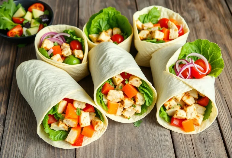 Assorted Chicken Caesar Salad Wraps on a table