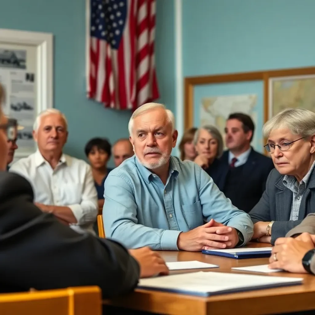 Community leaders at a town hall meeting discussing VA cuts