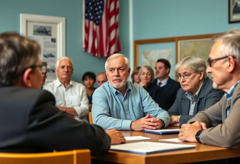 Community leaders at a town hall meeting discussing VA cuts