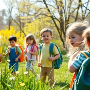 Kindergarten students enjoying spring activities at Heartland Charter School