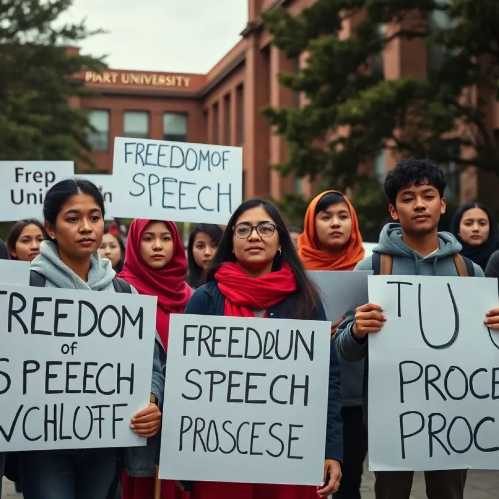 International students advocating for their rights on a university campus