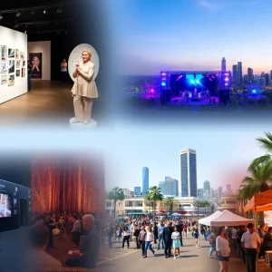 Collage of events in Los Angeles including art, music, and festivals