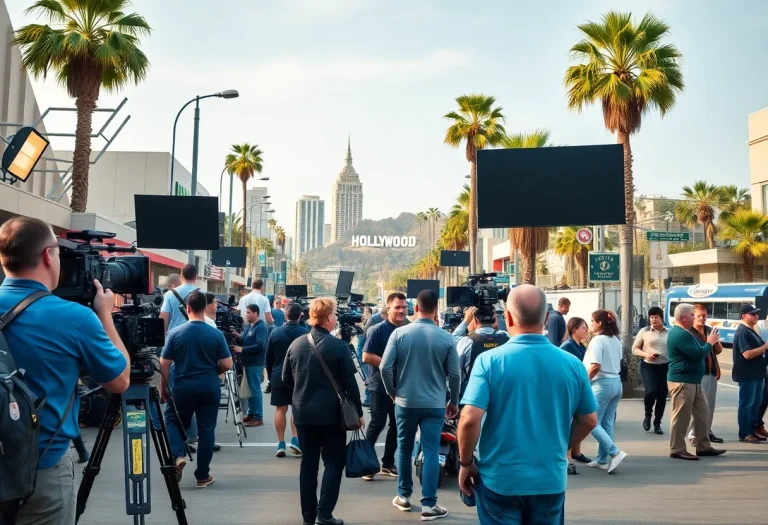 Empty film set in Los Angeles with iconic Hollywood landmarks.