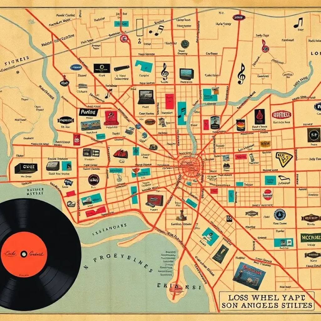 Map highlighting lost record stores in Los Angeles