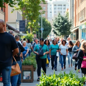 A bustling street scene in Oakland, showcasing community engagement and urban life.