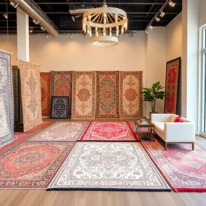 Intricate rugs displayed in a Los Angeles showroom