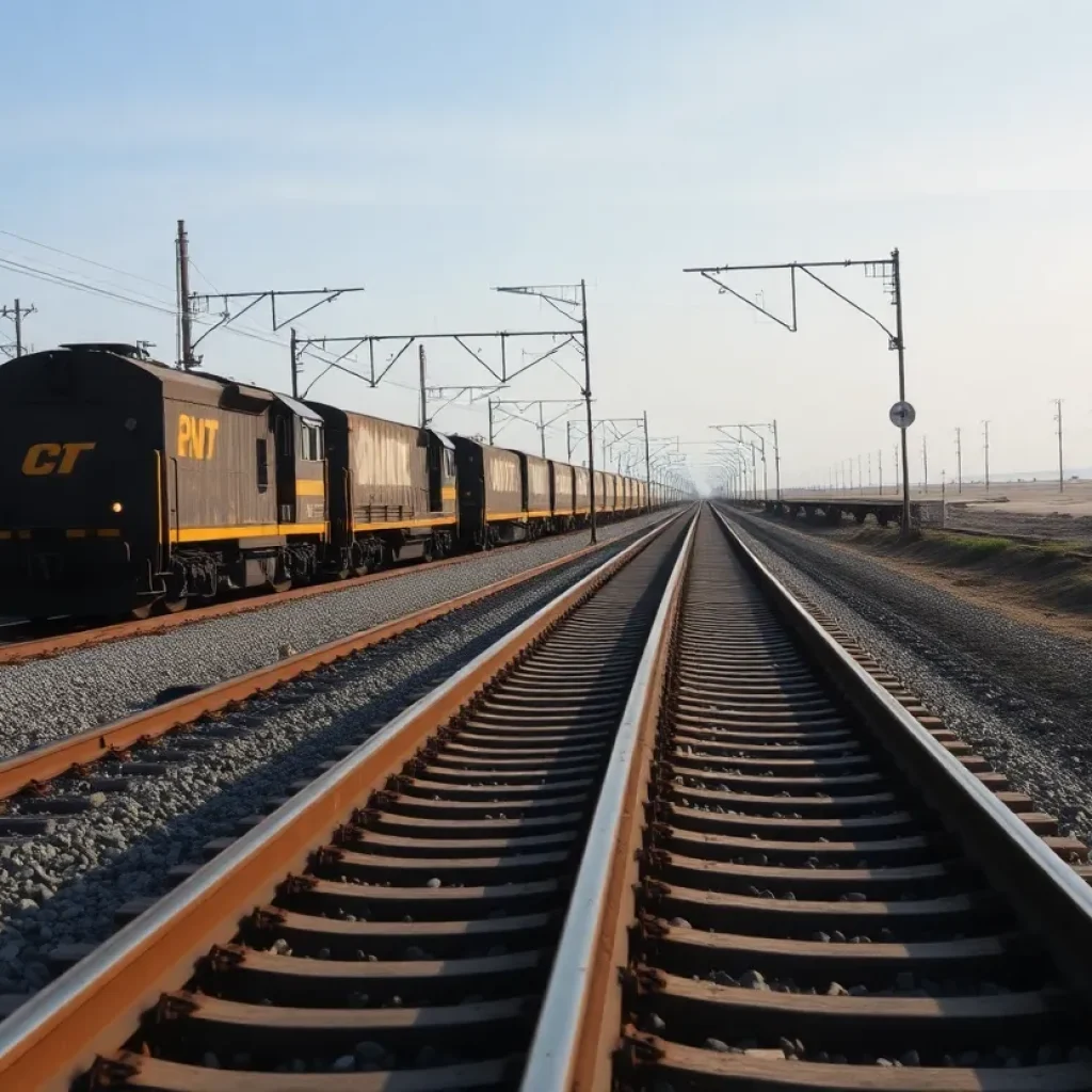 A railroad track with train cars in Orange County, California