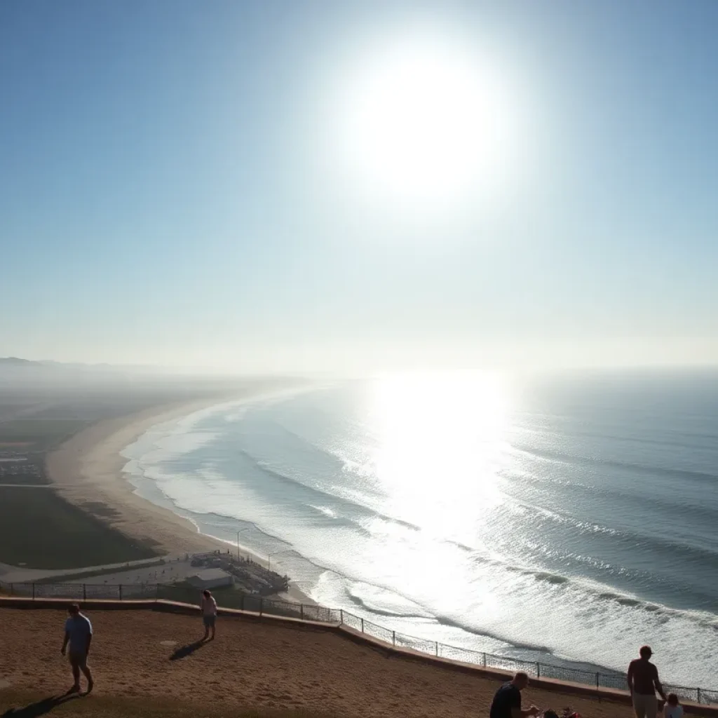 People enjoying a sunny day in Southern California during a heat wave