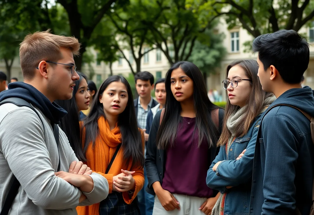Students on UCLA campus showing concern about visa issues.
