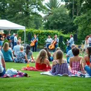Outdoor concert at Beverly Canon Gardens with attendees enjoying the music.