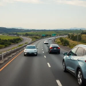 Electric vehicles driving on a California highway