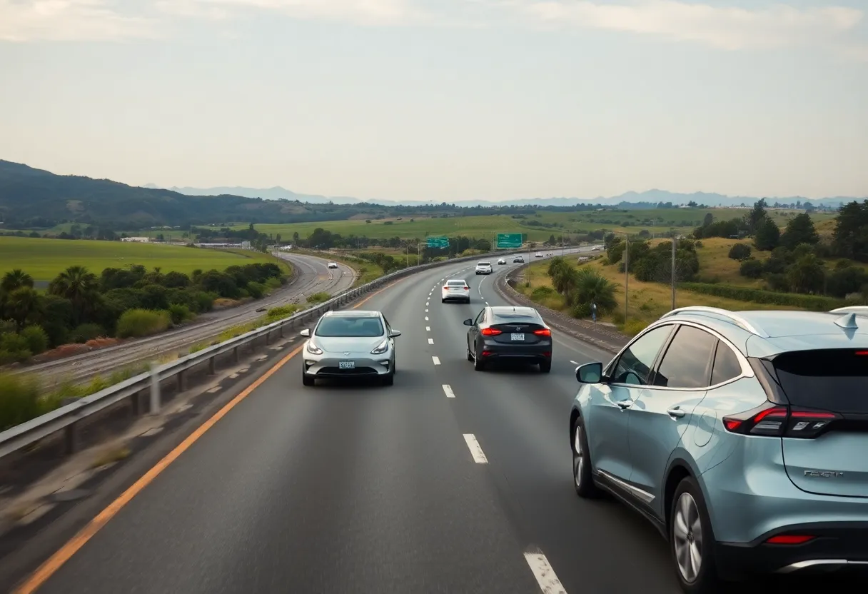 Electric vehicles driving on a California highway