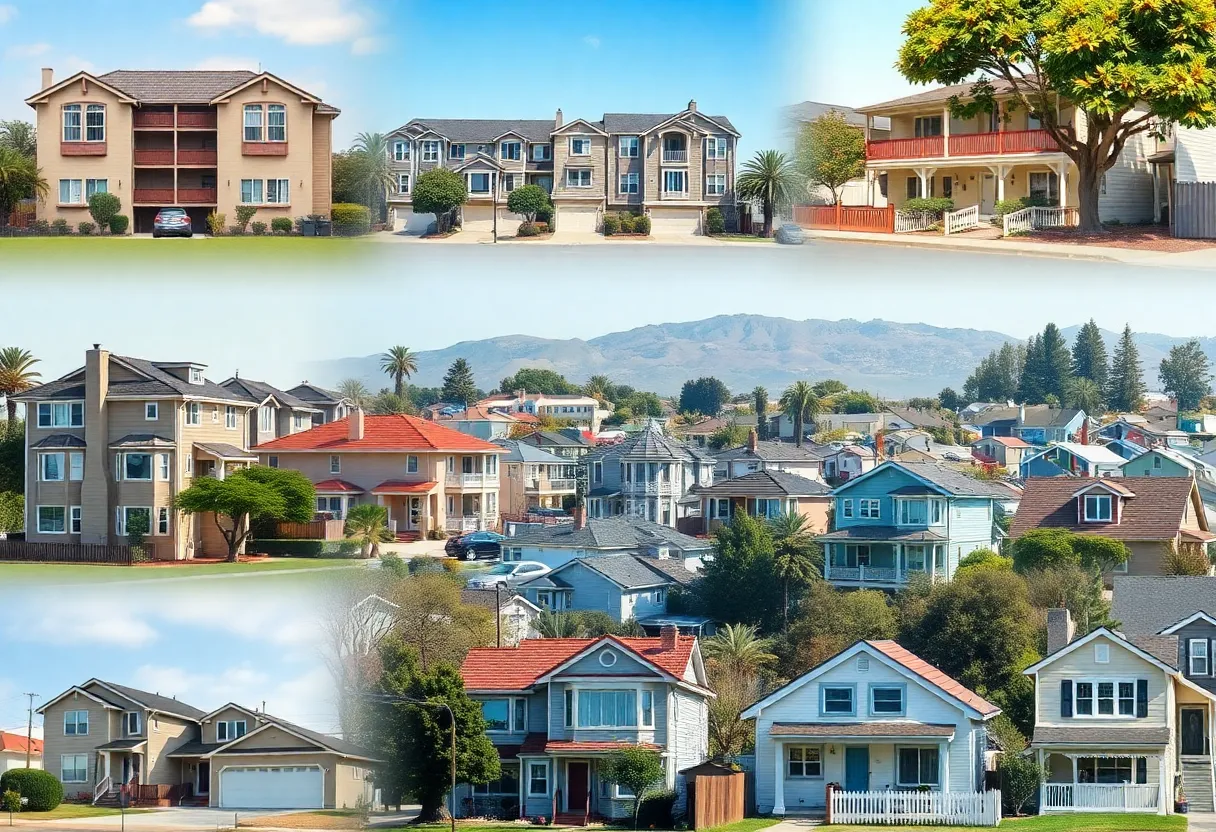 Diverse housing options in California neighborhoods reflecting the affordability crisis.