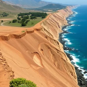 A view of the California coastline showing potential landslide risks.