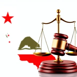 Gavel and scales of justice representing California's lawsuit against tariffs