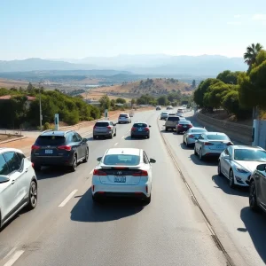 California roads with electric vehicles and charging stations