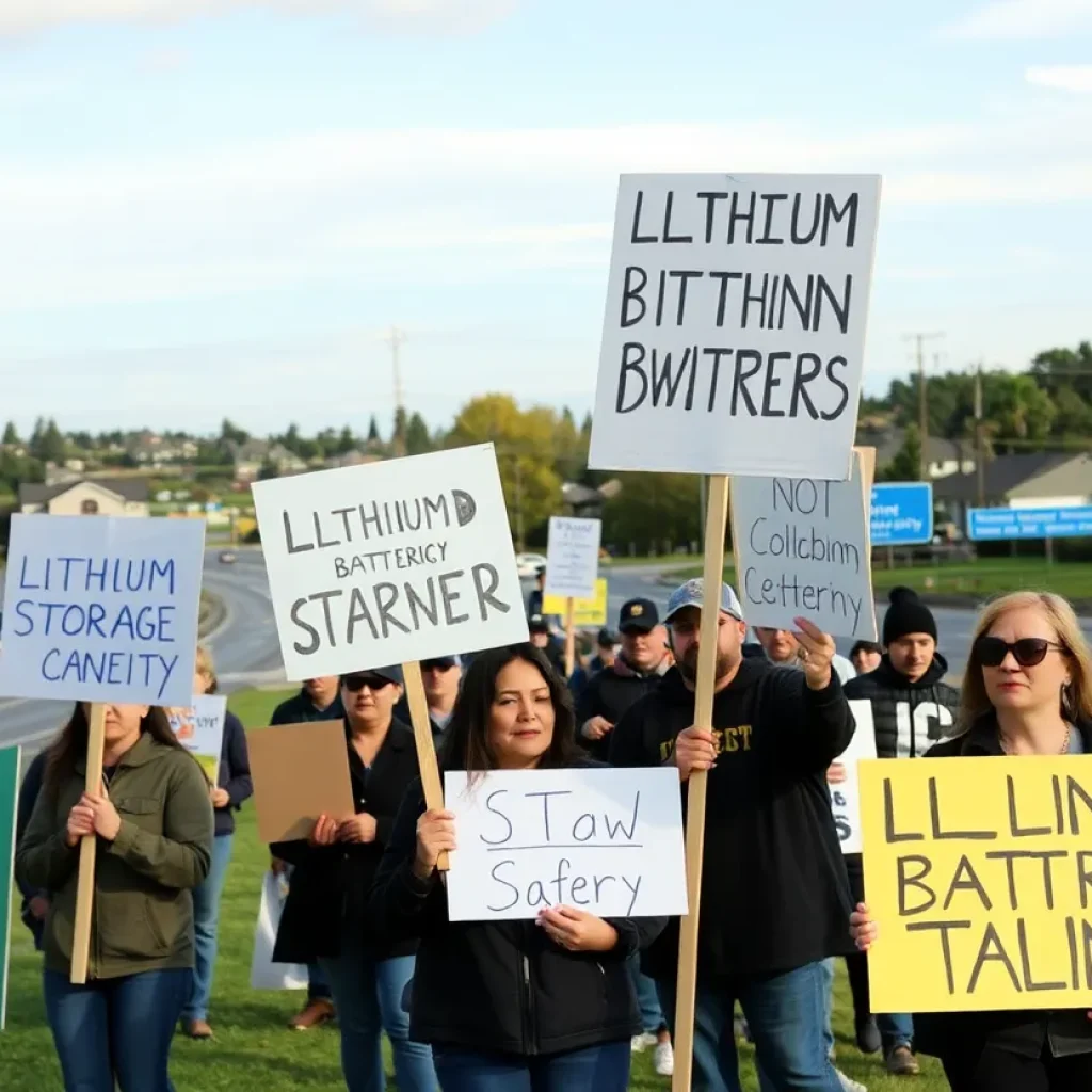 Residents protesting against lithium battery storage facility in California