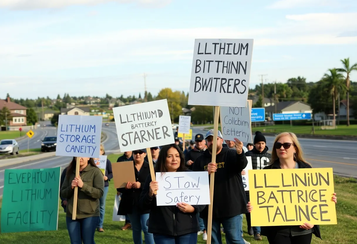 Residents protesting against lithium battery storage facility in California