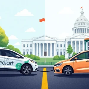Illustration of electric and gasoline cars symbolizing the debate over California's gas car ban