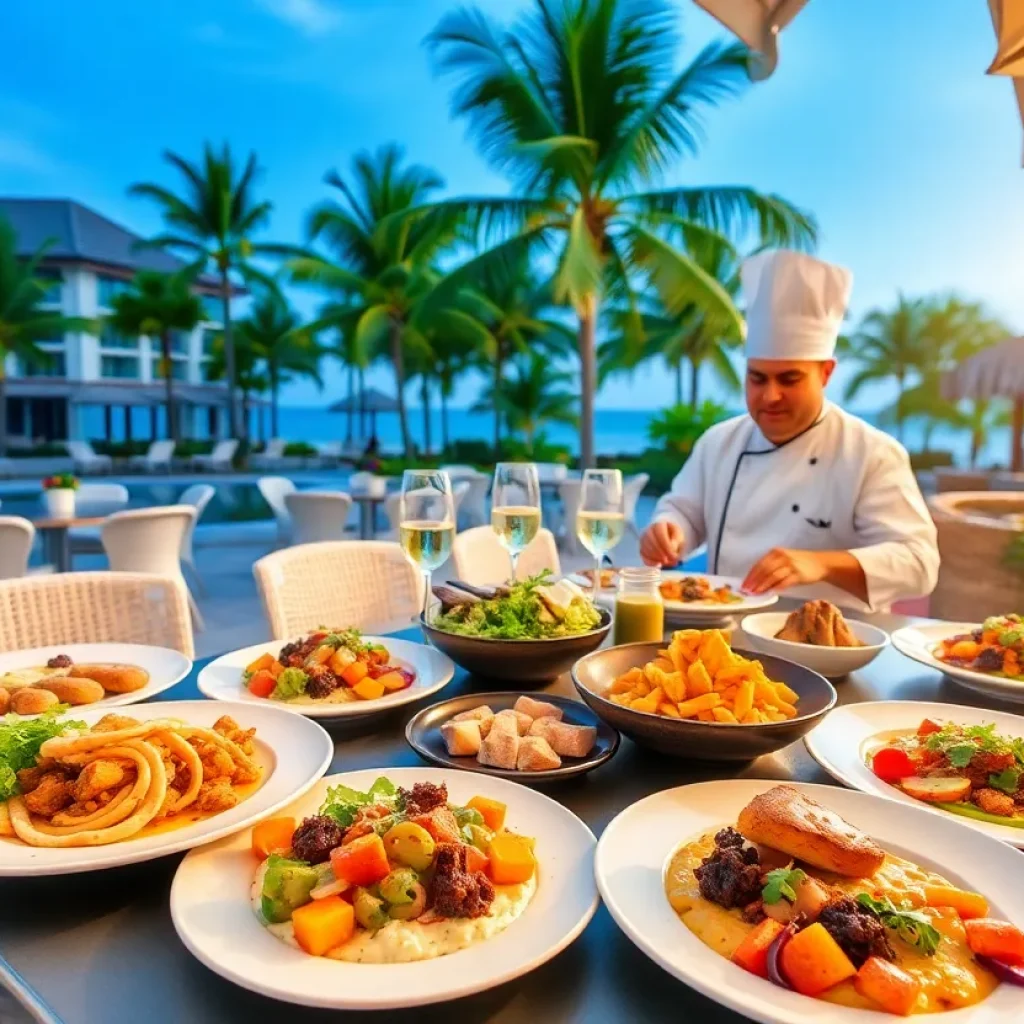 Outdoor dining at Costa Palmas with diverse dishes