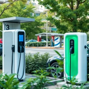 Electric vehicle charging station with solar panels