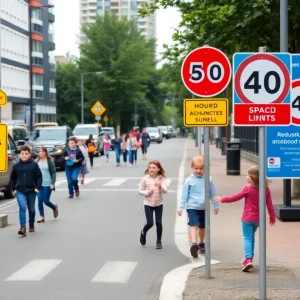 New speed limit signs near schools in Hollywood promoting student safety