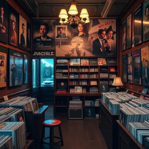 A cozy record store in Hollywood filled with classic film posters and vinyl records.