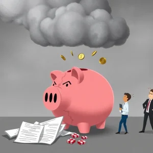 Illustration of financial fraud featuring a broken piggy bank.