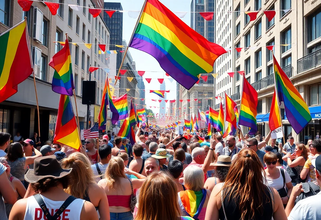 Vibrant L.A. Pride festival scene with diverse participants