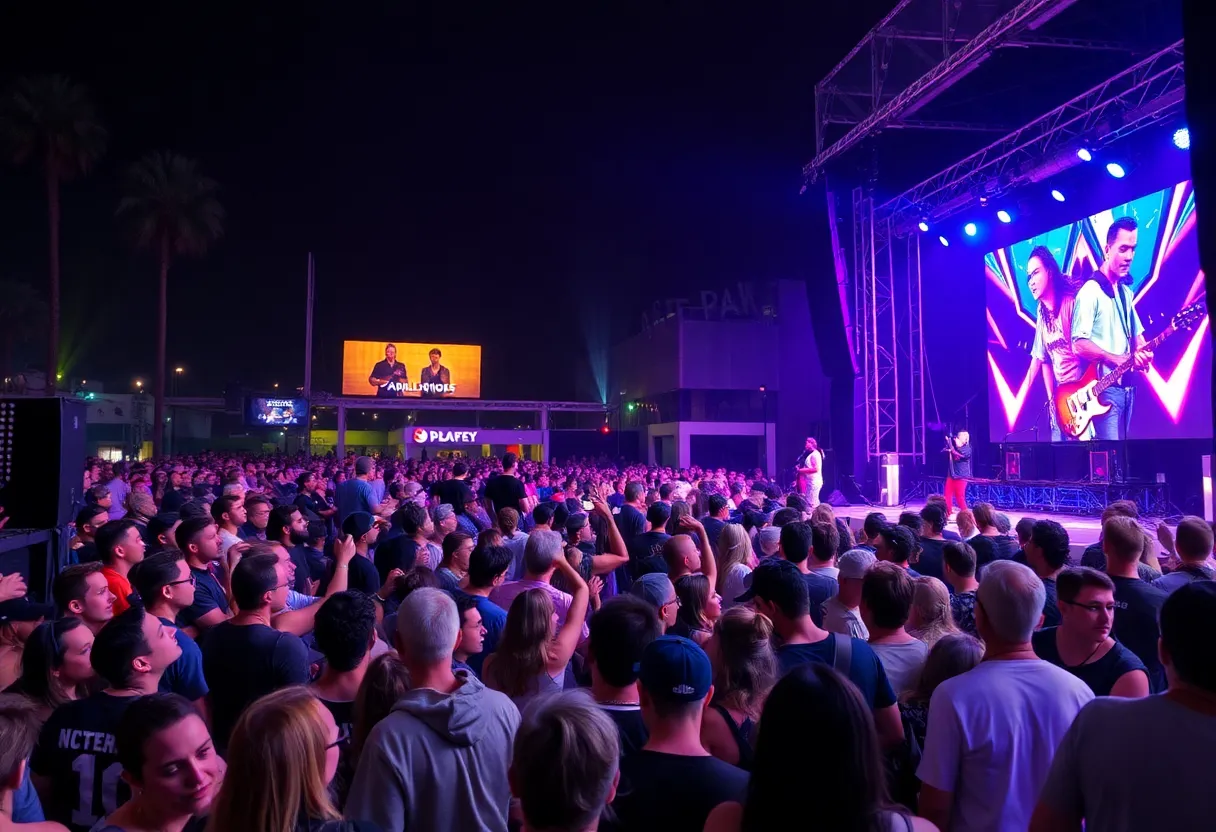 A lively concert scene in Los Angeles showcasing diverse musical performances.