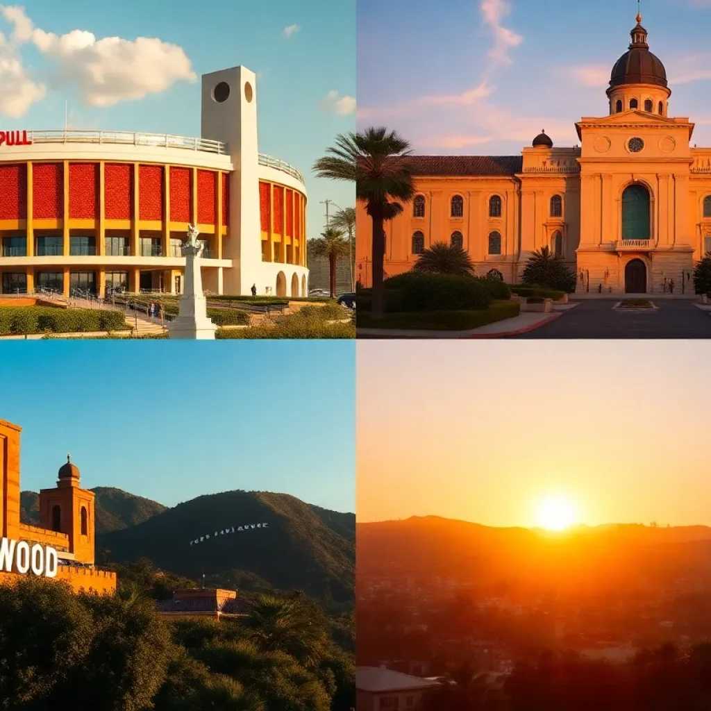 Collage of Los Angeles landmarks showcased in Emmy nominated TV shows