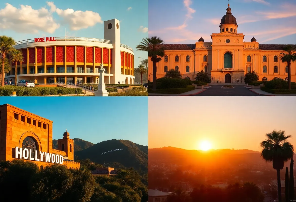 Collage of Los Angeles landmarks showcased in Emmy nominated TV shows