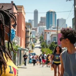 Vibrant cityscape of Los Angeles celebrating love and diversity