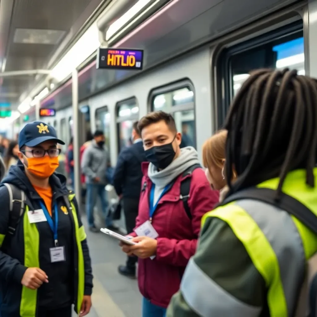 Los Angeles Metro ambassadors helping riders on public transport