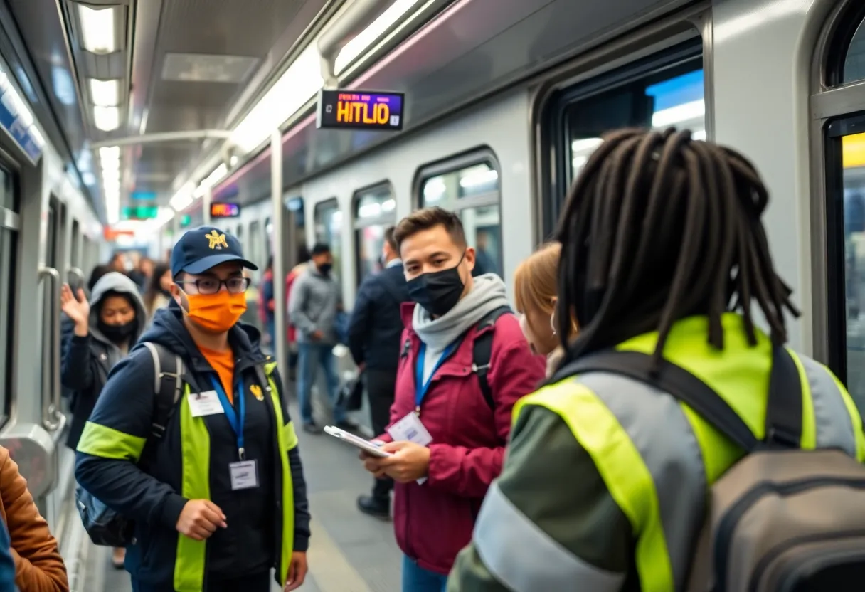 Los Angeles Metro ambassadors helping riders on public transport