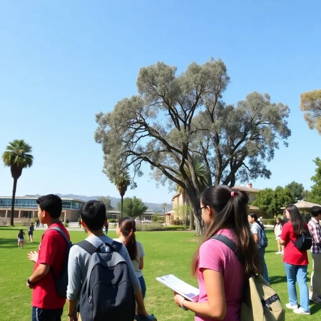 Students participating in outdoor learning at a private high school in Los Angeles