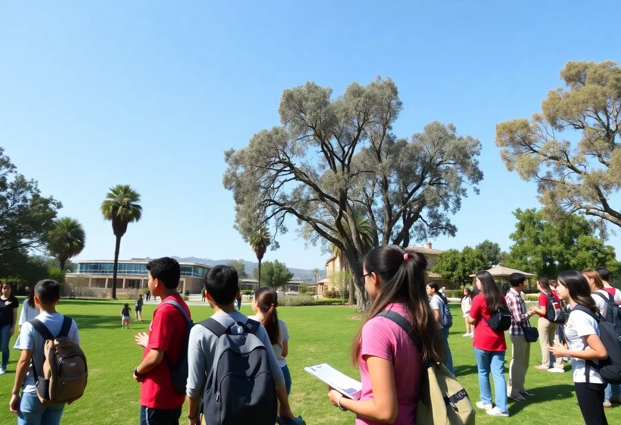 Students participating in outdoor learning at a private high school in Los Angeles