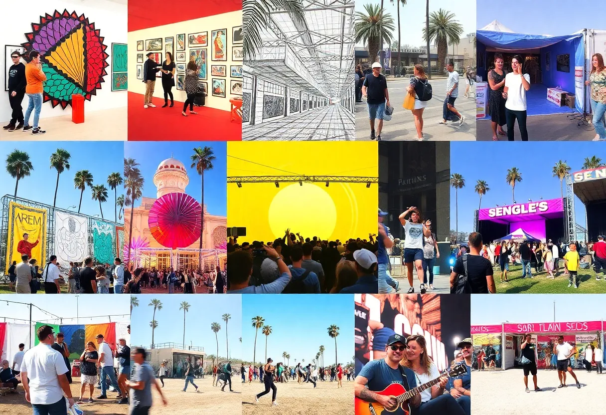 A collage of art and music events in Los Angeles