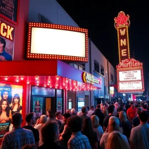 A vibrant theater scene in Los Angeles with performers and audience