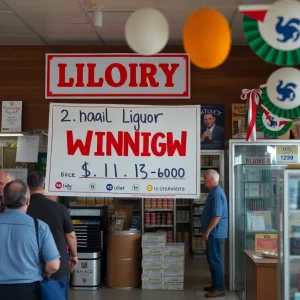 Community celebration at Winters Wine & Liquor for lottery win