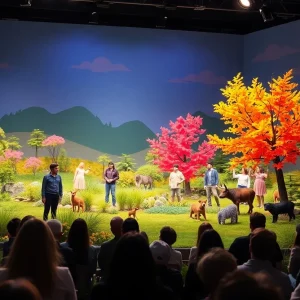 Audience participation in theater showcasing wilderness theme