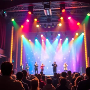 Performance of SAM musical comedy with audience engaged