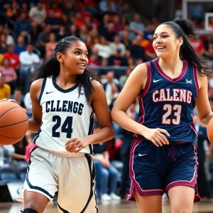 Sienna and Lauren Betts playing basketball together at UCLA