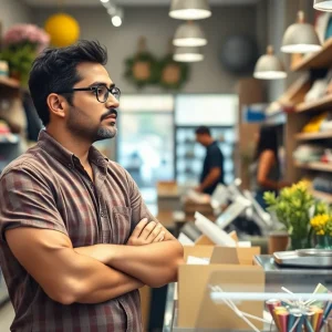 Small business owner analyzing shop performance