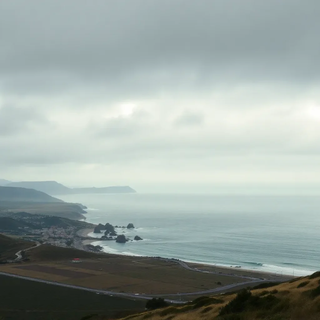 A cloudy Southern California coastline symbolizing a temperature drop after a heat wave.