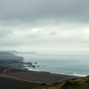 A cloudy Southern California coastline symbolizing a temperature drop after a heat wave.